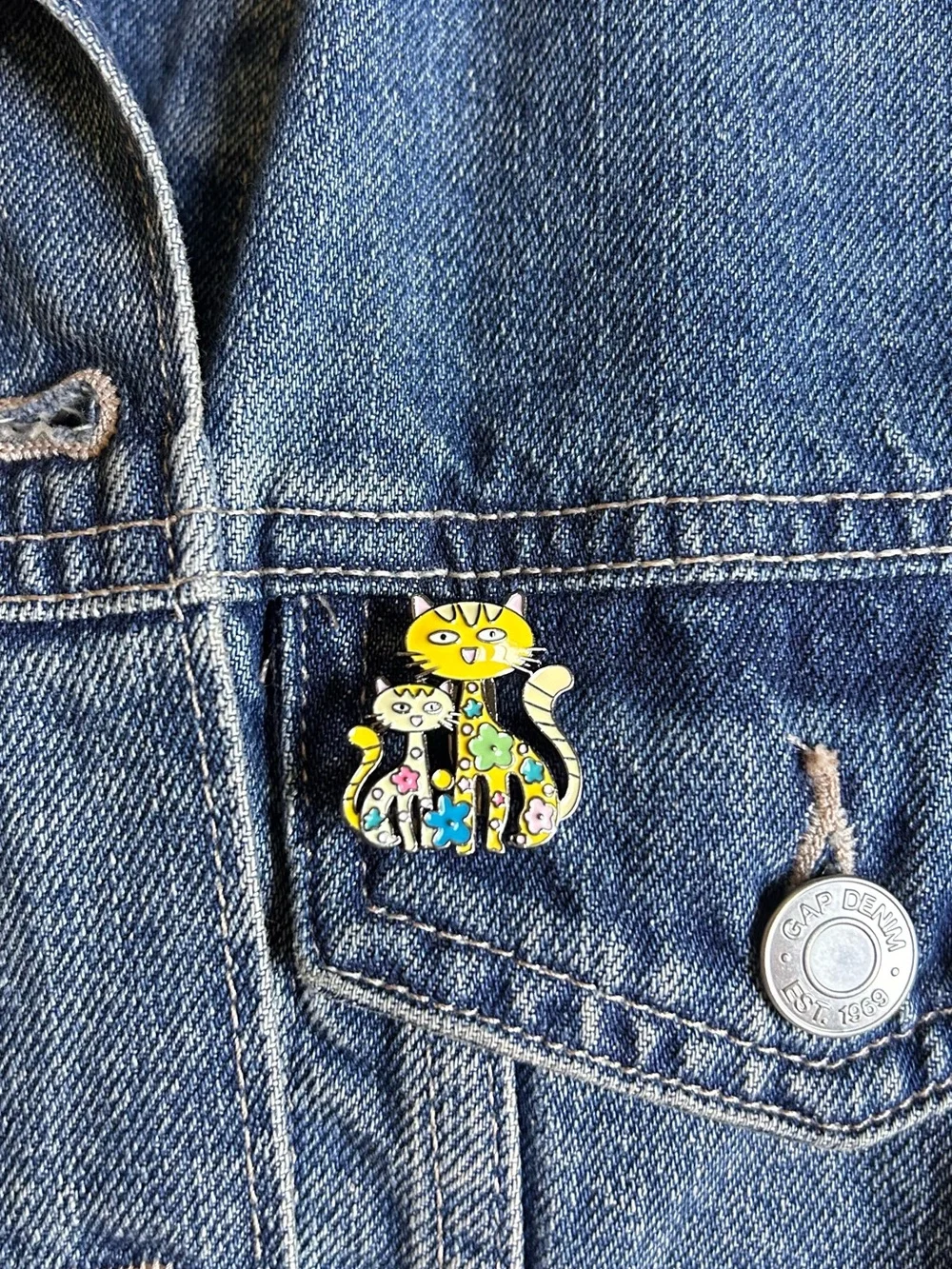 Vintage Yellow Floral Cat Enamel Pin/Brooch - Pets Cat Accessory